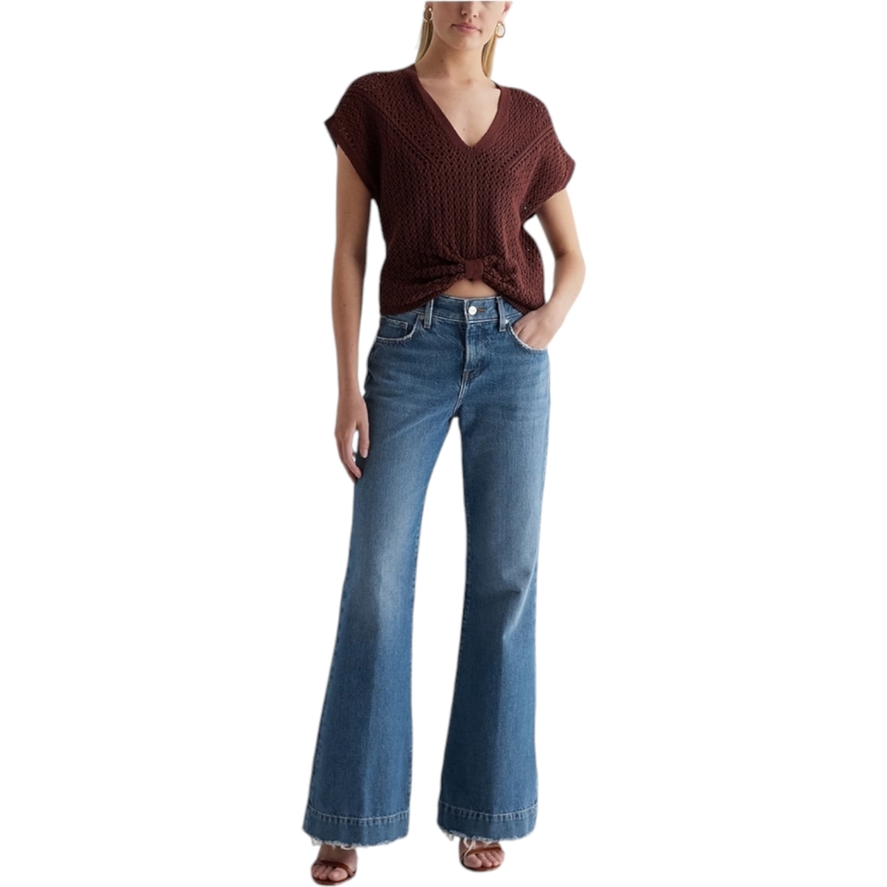 Express 70s Flare Mid Rise Jeans Womens 12R Raw Hem Medium Wash Denim